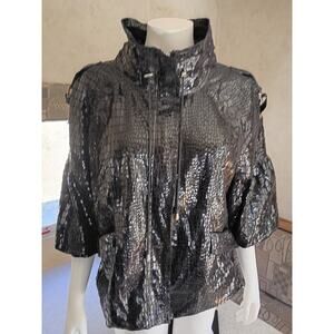 VNTG BEREK Croc Embossed Black Glossy Jacket XL Statement Art-to-Wear 80s Glam